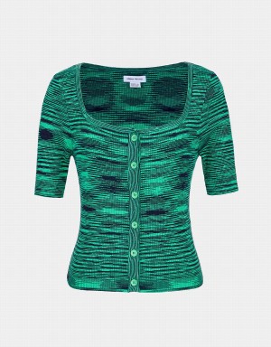 Cárdigan Urban Revivo U Neck Button Front Flaco Mujer Verdes Claro | AXV7314NM