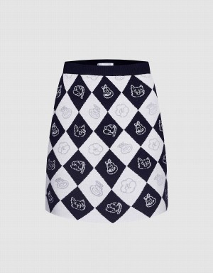 Falda Urban Revivo Argyle Pattern De Punto Mujer Grises | PQH1866LL