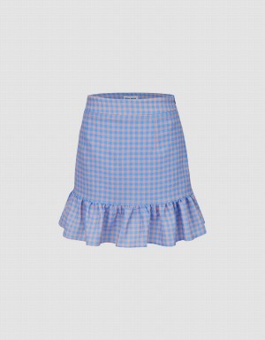 Falda Urban Revivo Checkered Mini A-Line Checkered Mujer Azules | MUD4140ZD