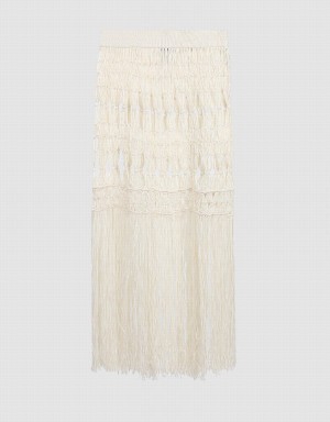 Falda Urban Revivo Crochet Midi De Punto Mujer Blancos | YVI6153ZM