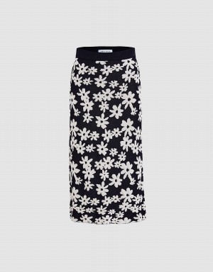 Falda Urban Revivo Floral Print Knit Mujer Negros Blancos | RKC5158SF