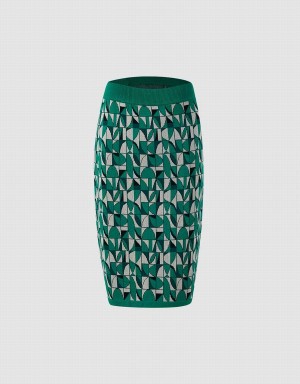 Falda Urban Revivo Geometric Print De Punto Mujer Verdes | WWI756CL