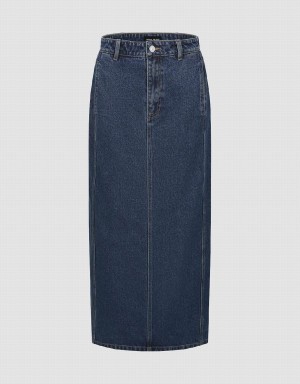 Falda Urban Revivo Midi Directo Denim Mujer Azules | PXB3653QK