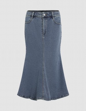 Falda Urban Revivo Midi Fishtail Denim Mujer Azules | PME2810XL