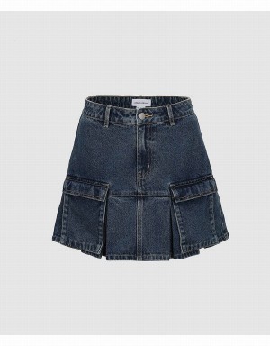 Falda Urban Revivo Mini A-Line Denim Mujer Azules | VCE6260EC