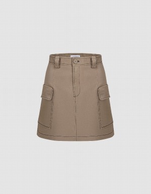 Falda Urban Revivo Mini A-Line Mujer Kaki | SOE3624AB