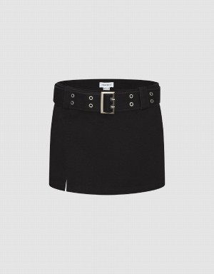 Falda Urban Revivo Mini A-Line With Belt Mujer Negros | VUO5719KB