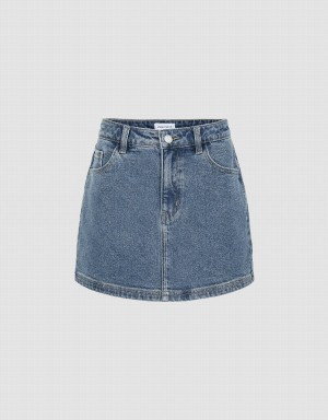 Falda Urban Revivo Mini Directo Denim Mujer Azules | YCZ6391SC