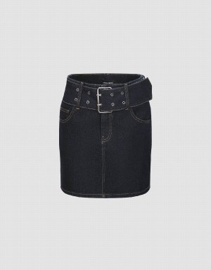 Falda Urban Revivo Mini Flaco Denim Mujer Azules | FEC4251AN