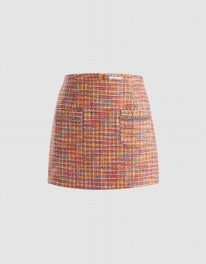 Falda Urban Revivo Patched Pocket Tweed Mujer Naranjas | QTM8487FG