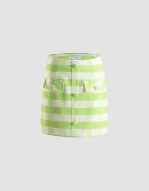 Falda Urban Revivo Plaid Button Front Mujer Verdes | WPB156QH