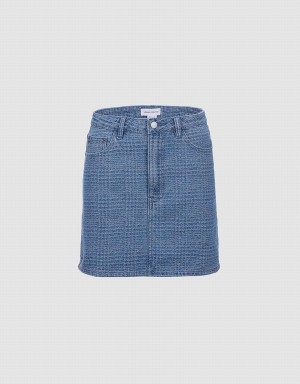 Falda Urban Revivo Plaid Denim Mujer Azules | RVD7855TT