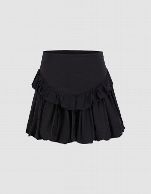 Falda Urban Revivo Ruffled Ruched Mujer Negros | CYJ4133AS