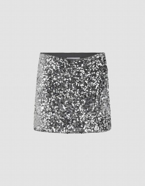 Falda Urban Revivo Sequins Mini Flaco Mujer Grises | GME6165VB