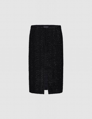 Falda Urban Revivo Split Hem Tweed Directo Mujer Negros | XIN6440WA