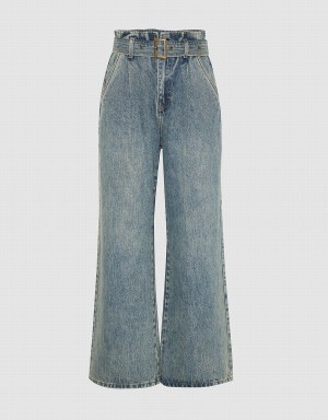 Jeans Urban Revivo Anchos-Leg With Belt Mujer Azules | PPA5592SH