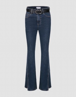 Jeans Urban Revivo Split Hem Flare With Belt Mujer Azules | IOR8240IF