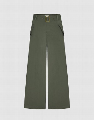 Pantalon Urban Revivo Anchos-Leg With Belt Mujer Verdes | XEJ9782KR