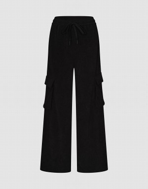 Pantalon Urban Revivo Drawstring Cintura De Punto Directo Mujer Negros | JGY8442FH