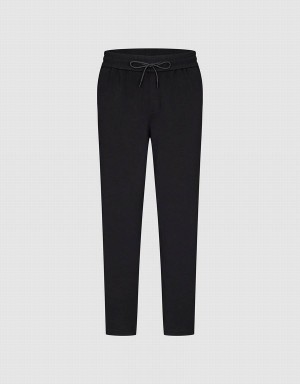 Pantalon Urban Revivo Drawstring Cintura De Punto Directo Hombre Negros | WOL891SI