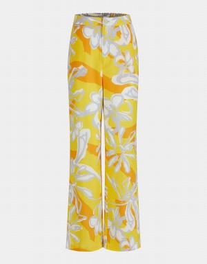 Pantalon Urban Revivo Floral Jacquard Anchos Leg Mujer Amarillos | NKE3862BY