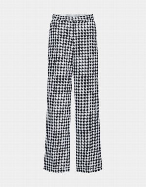 Pantalon Urban Revivo Houndstooth Pattern Anchos Leg Mujer Blancos | YJE4019RN