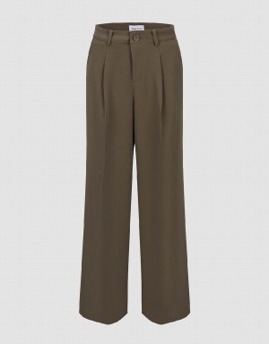 Pantalon Urban Revivo Tailored Anchos-Leg Mujer Kaki | YEH3969AY