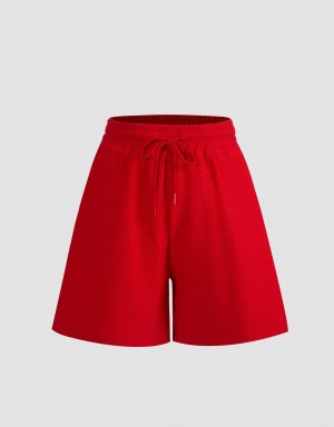 Short Urban Revivo Drawstring Cintura De Punto Mujer Rojos | PAK48VH