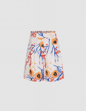 Short Urban Revivo Floral Print Satin Mujer Blancos | IDX8229NC