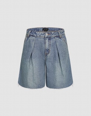 Short Urban Revivo Raw Hem Denim Mujer Azules | ZUV332TX