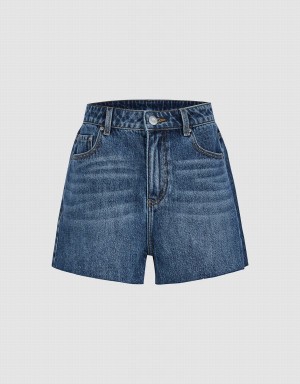 Short Urban Revivo Raw Hem Denim Mujer Azules | CNT9880IW