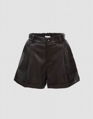 Short Urban Revivo Vegan Cuero Mujer Marrom Oscuro | KCJ8419LL