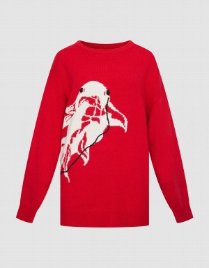 Suéteres Urban Revivo Crew Neck Holiday Mujer Rojos | WWS2692HI