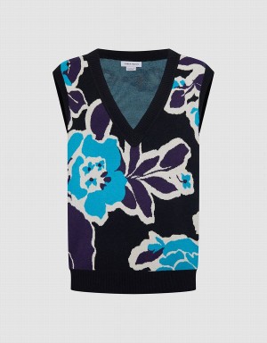 Suéteres Urban Revivo Floral Jacquard Mujer Azules Negros | NNM4782UZ