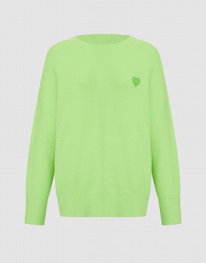 Suéteres Urban Revivo Heart Detail Oversized Mujer Verdes | IPT9949TJ