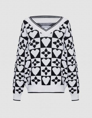 Suéteres Urban Revivo Heart & Checkered Pattern Mujer Grises | IHP6274RK