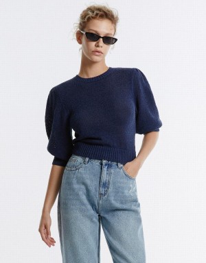 Suéteres Urban Revivo Plain Cropped Mujer Azules | SHO6269MH