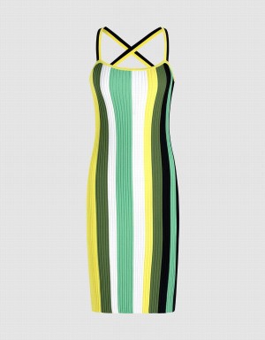 Vestido Urban Revivo A Rayas Sin Manga De Punto Bodycon Mujer Verdes Multicolor | EYE544YS