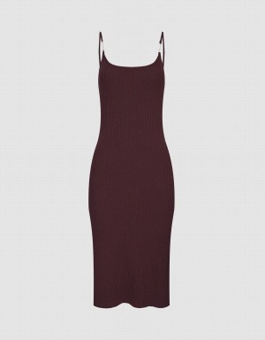 Vestido Urban Revivo Acanalado Knit Midi Cami Mujer Marrom | JGR5616HZ