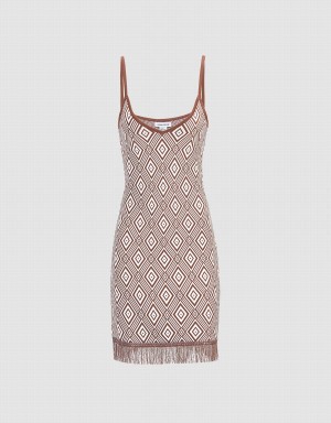 Vestido Urban Revivo Argyle Pattern Raw Hem De Punto Bodycon Cami Mujer Marrom | VVD2858OL