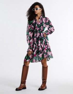 Vestido Urban Revivo Belted Floral Chiffon Print Mujer Grises | CSA2228SE