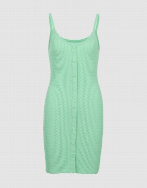 Vestido Urban Revivo Button Front Acanalado Knit Cami Mujer Verdes | DUY6092JF