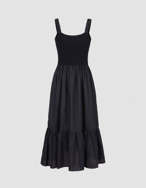 Vestido Urban Revivo Contrast Ruffle Mujer Negros | NVS9837GA