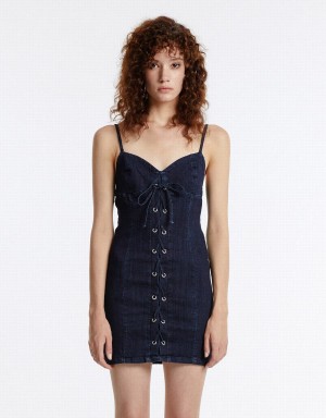 Vestido Urban Revivo Corset Estilo Denim Mujer Azules | ROX5137GB