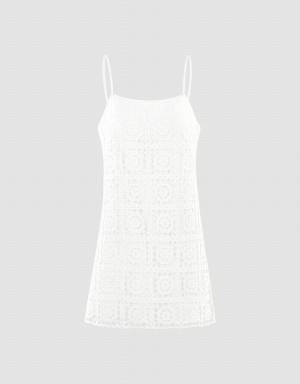 Vestido Urban Revivo Encaje Cami Mujer Blancos | ZNT4855PX