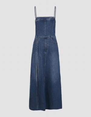 Vestido Urban Revivo Flaco Off-Shoulder Denim Cami Mujer Azules | MSV6024RP