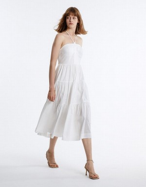 Vestido Urban Revivo Halter Tiered Midi Mujer Blancos | MDA9185KH