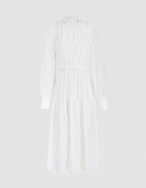 Vestido Urban Revivo Plain Frill Trim Puff Sleeve Mujer Blancos | JCN356LG