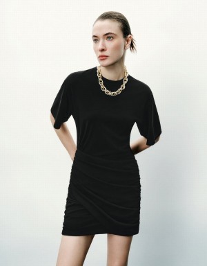 Vestido Urban Revivo Ruched Crew Neck Flaco Mujer Negros | QHQ2311FY