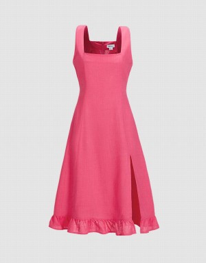 Vestido Urban Revivo Ruffle Hem Sin Manga Midi Mujer Rojos | WQS841FG